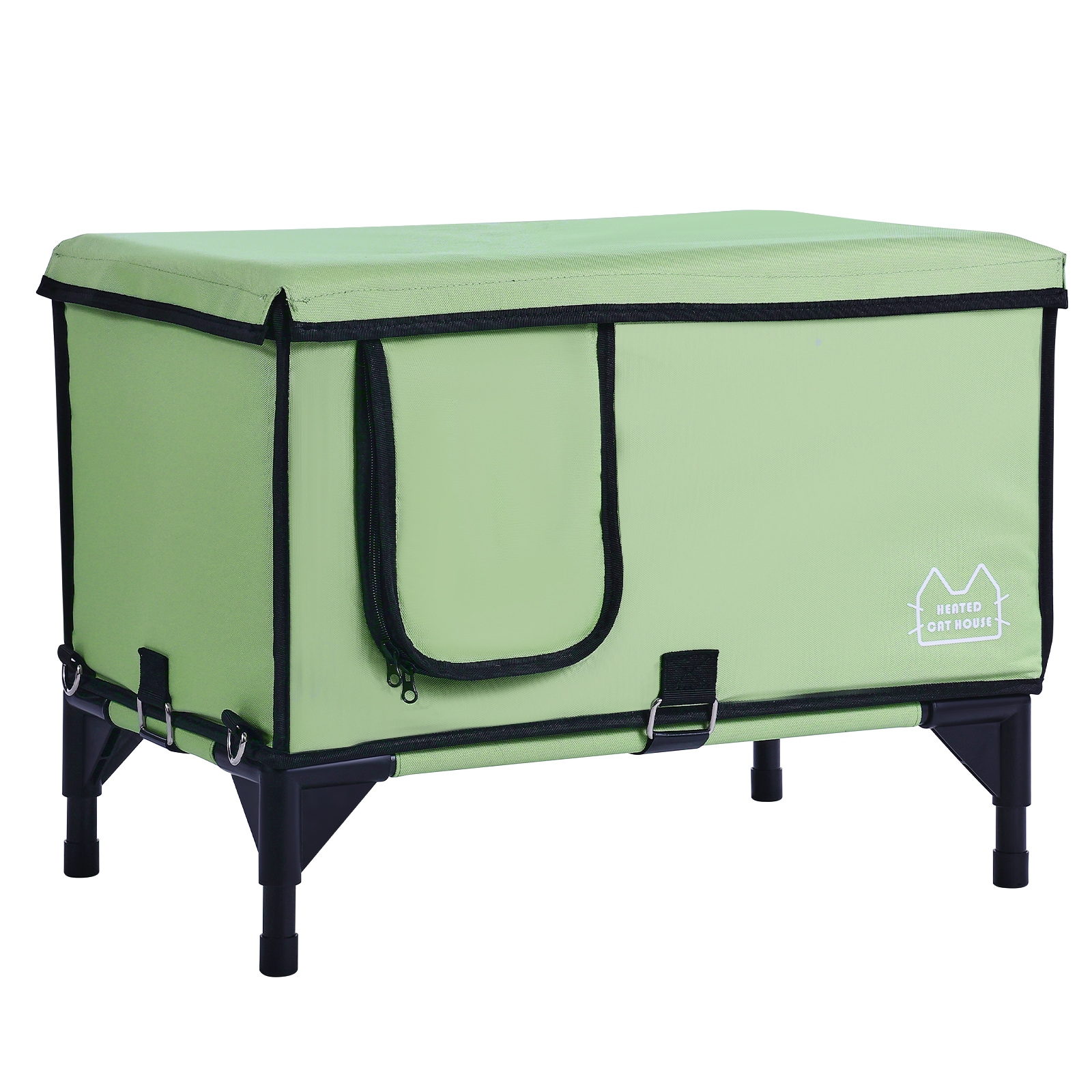 Heated Elevated Cat House Shelter With Warming Pad For Pets Green_voghion.com